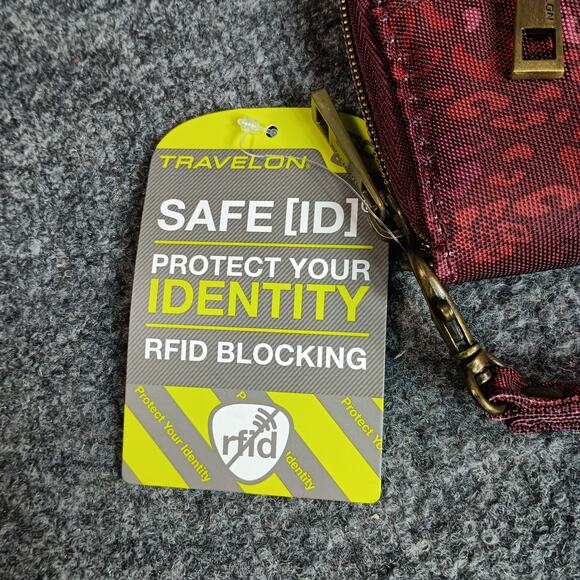 Travelon Safe ID RFID Blocking Wristlet Wallet Burgundy Floral Zip Around - Picture 2 of 6